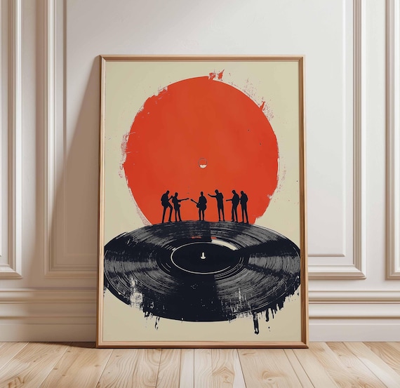 Music Band Poster, Vintage Red Sun Silhouette