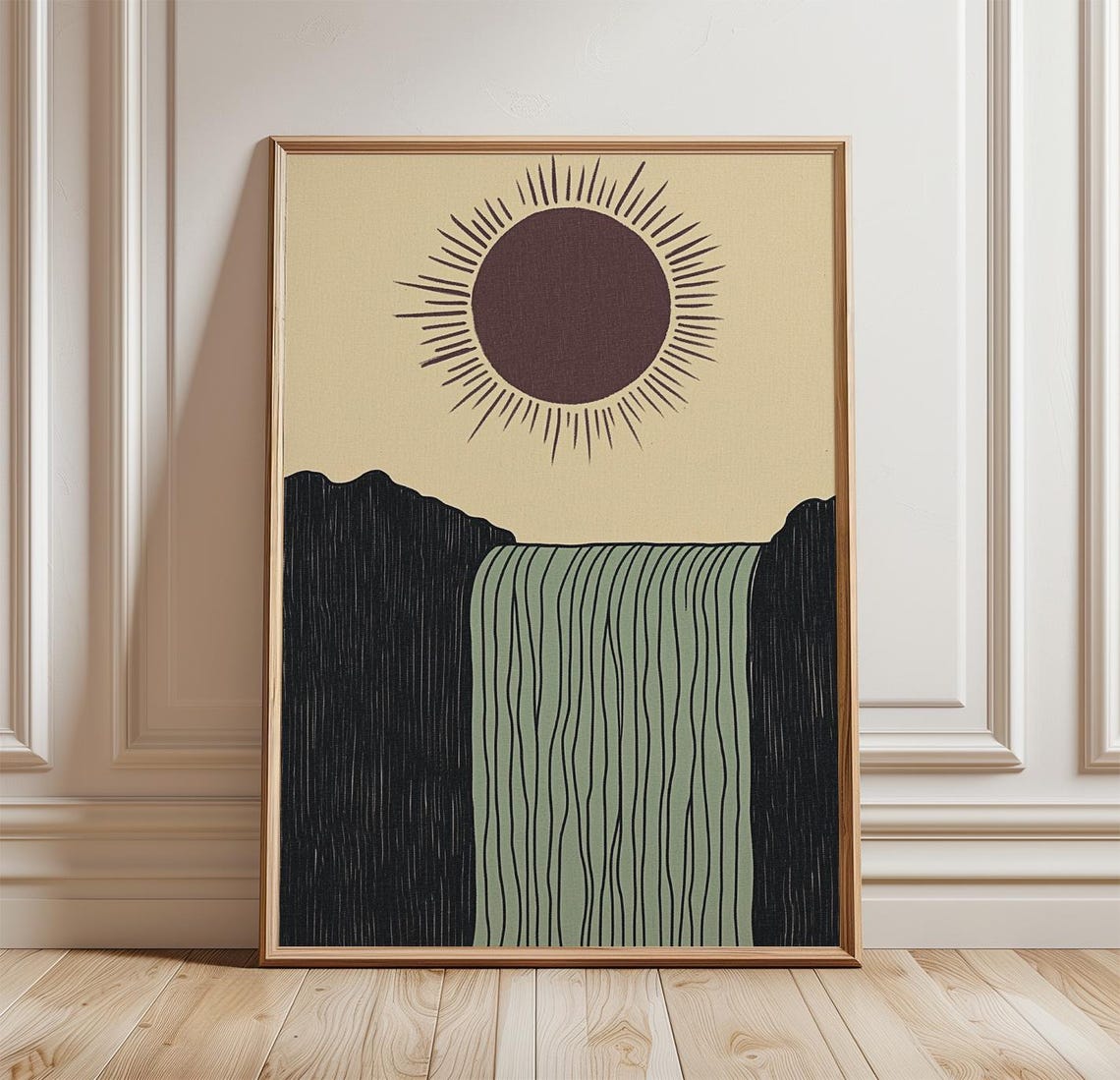 Abstract Waterfall Sun Minimalist Landscape Modern Art Poster