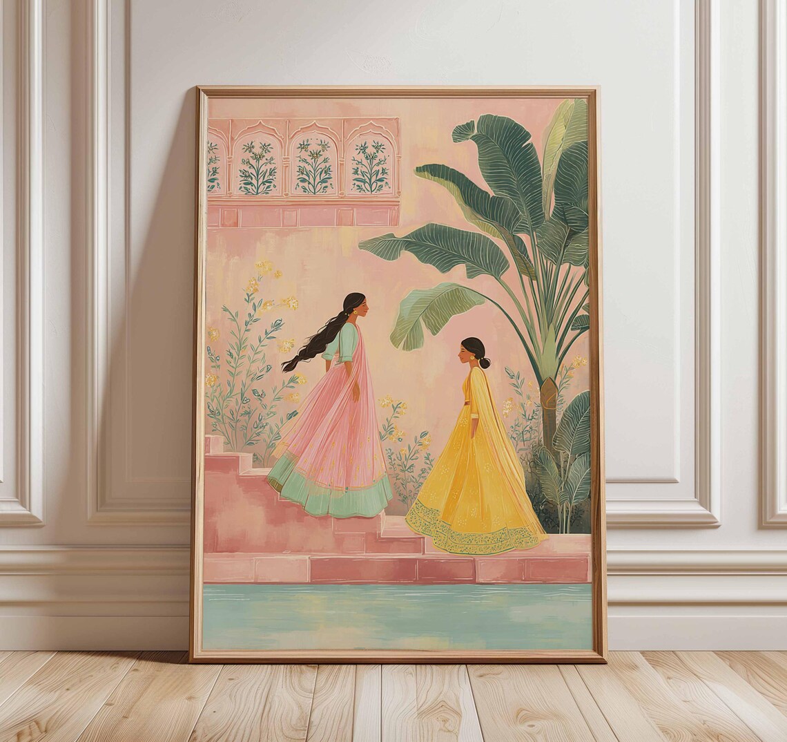 Indian Women Boho Art Print, Traditional Folk Style