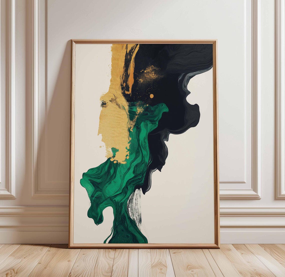 Emerald Green Black And Gold Abstract Fluid Ink Statement Art Poster
