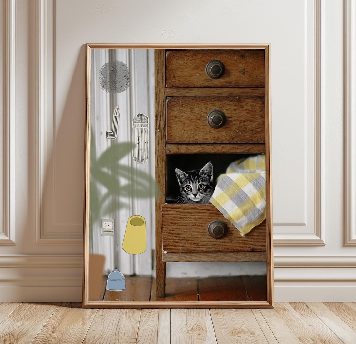 Kitten In Drawer Art Print, Cute Cat Decor