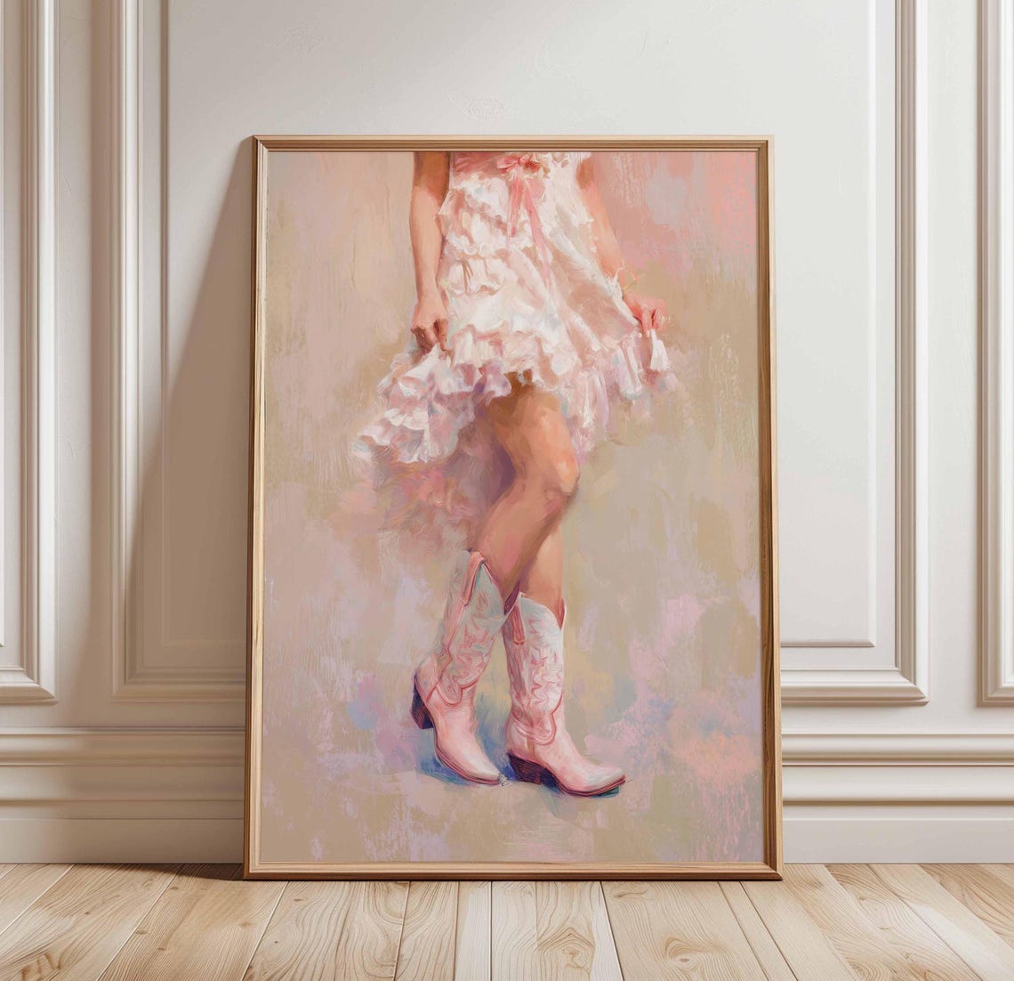 Cowgirl Wall Art Print Pink Boots And Ruffle Dress Poster Country Western Girl Decor Feminine Rodeo Farmhouse Style
