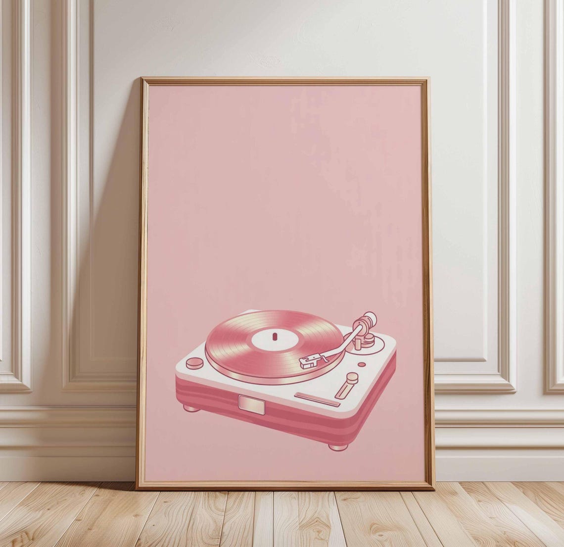 Pink Vinyl Record Player Retro Turntable Minimalist Music Poster