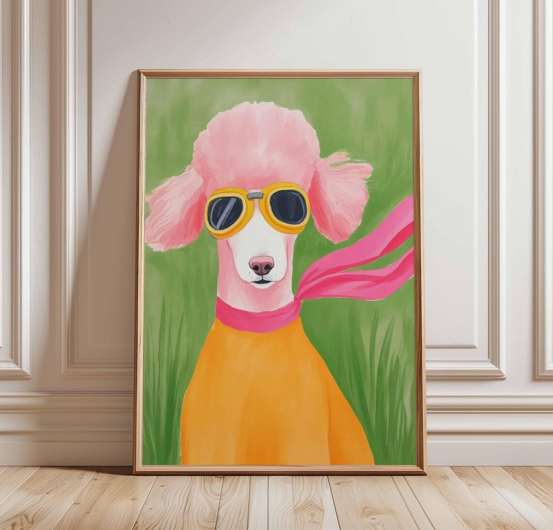 Pink Poodle Yellow Sunglasses Retro Glam Funny Pop Dog Art Poster