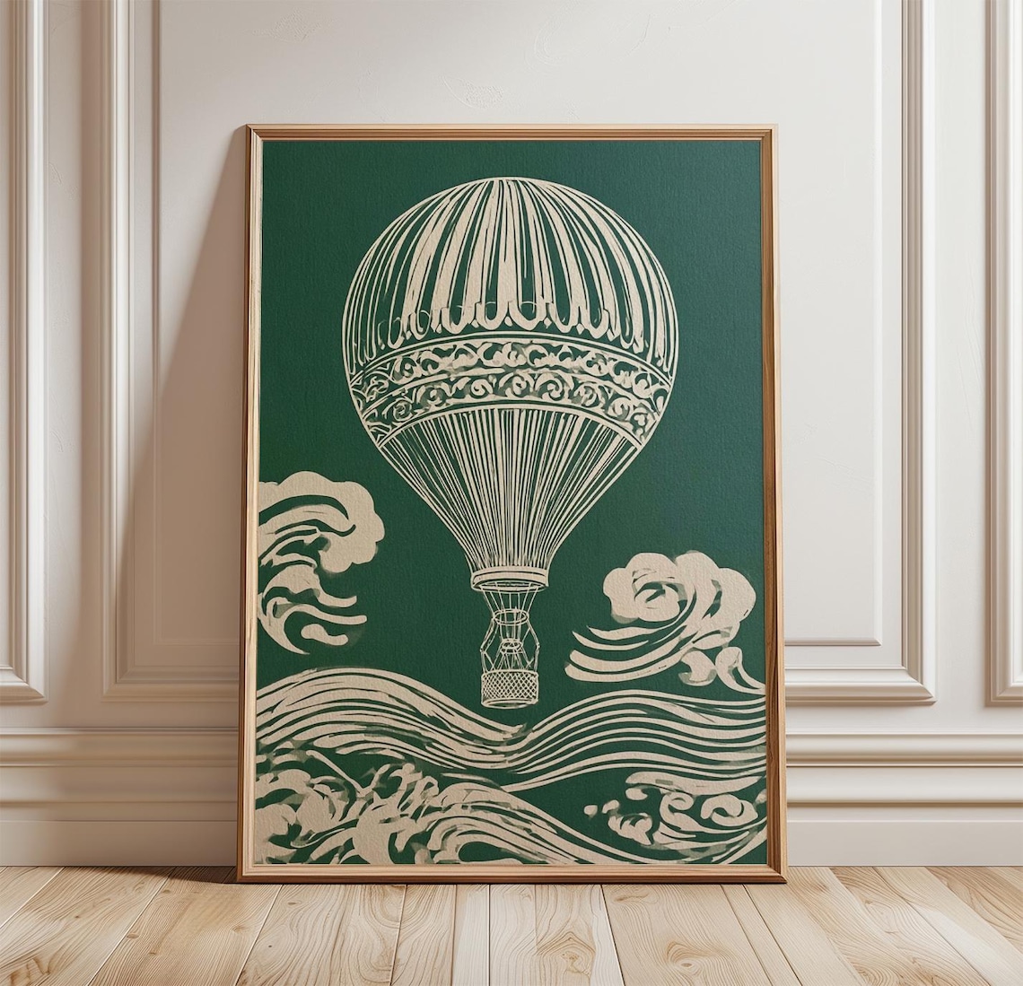 Green Hot Air Balloon Vintage Sky Poster