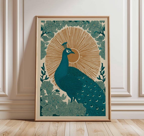Peacock Vintage-Inspired Art Print, Botanical Floral