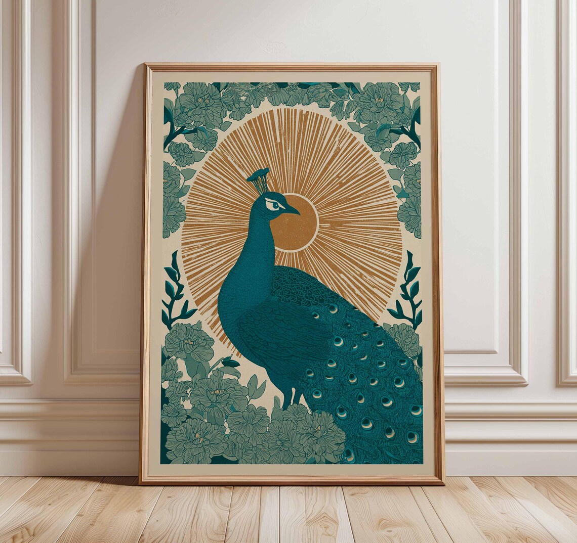 Peacock Vintage-Inspired Art Print, Botanical Floral