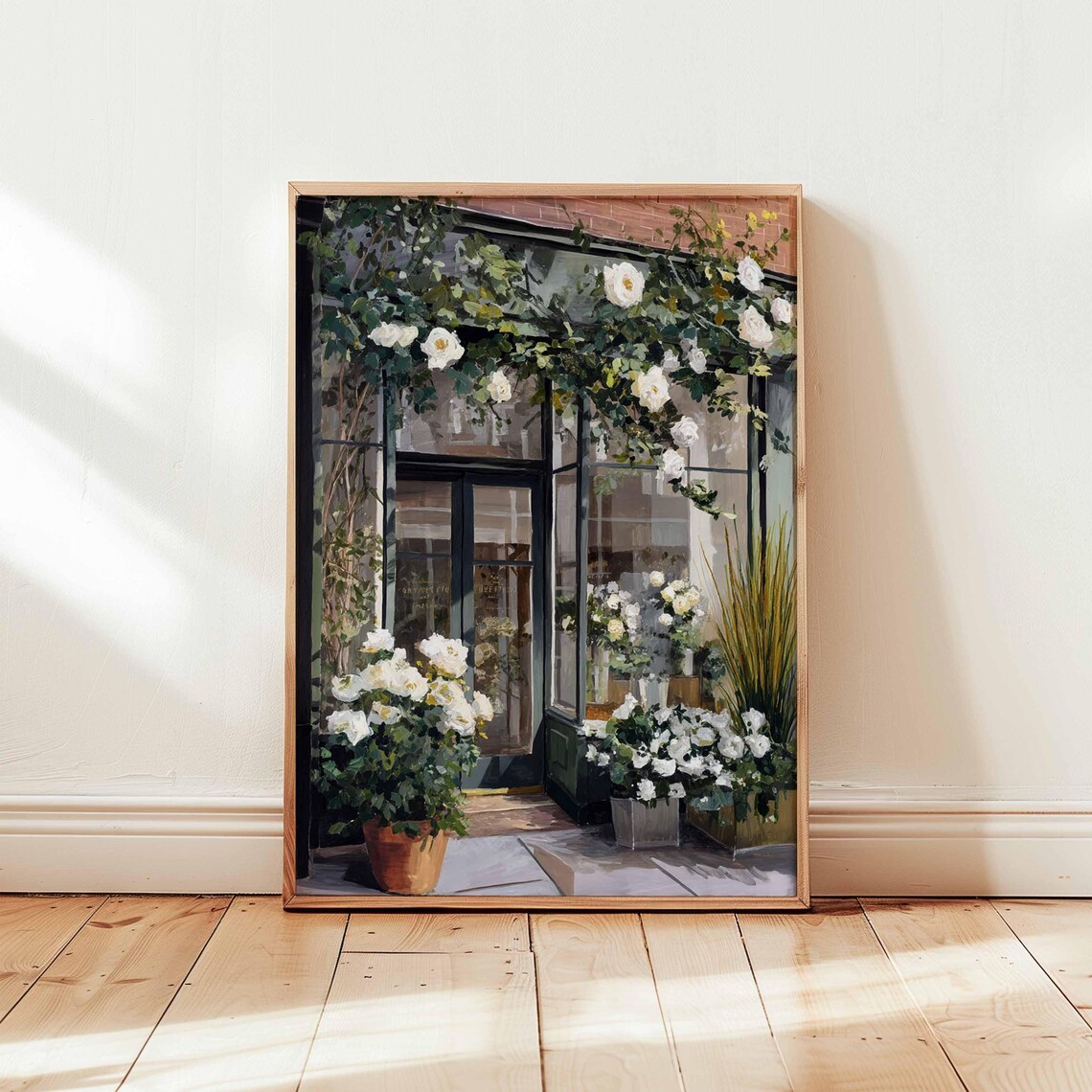 Floral Shop Facade With White Roses Storefront Painting Poster
