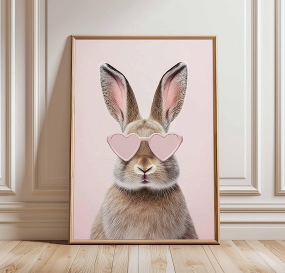 Cute Bunny Poster, Pink Nursery Animal Art Print