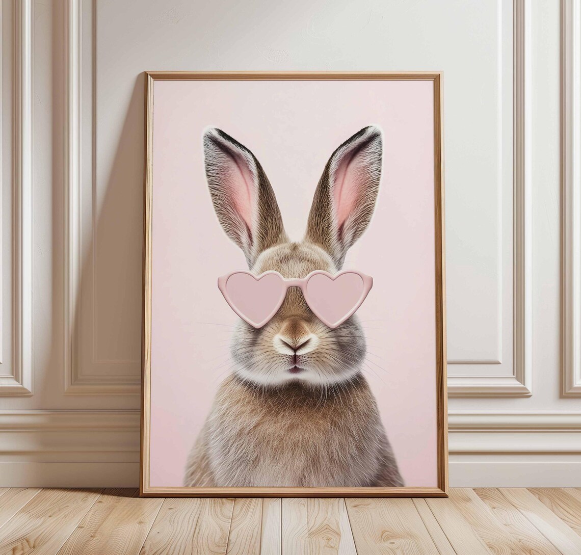 Cute Bunny Poster, Pink Nursery Animal Art Print