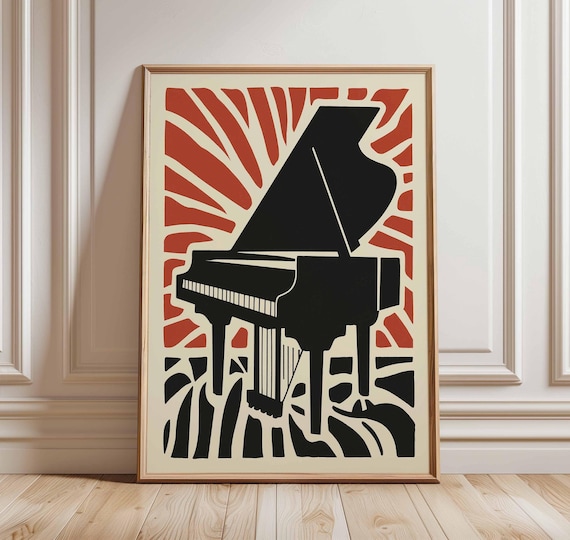Piano Wall Art Poster Bold Music Room Decor Print Grand Silhouette Artwork Modern Musician Gift Unframed Graphic