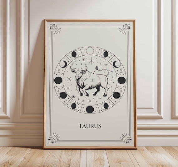 Taurus Zodiac Line Drawing, Minimalist Astrology Poster