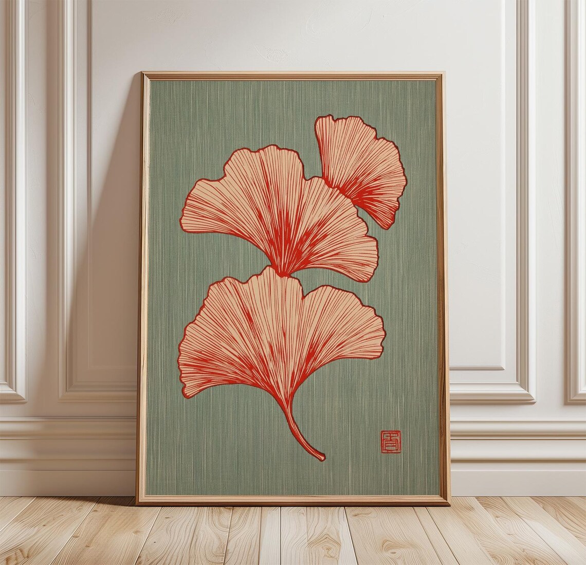 Ginkgo Leaf Botanical Illustration, Japanese Style