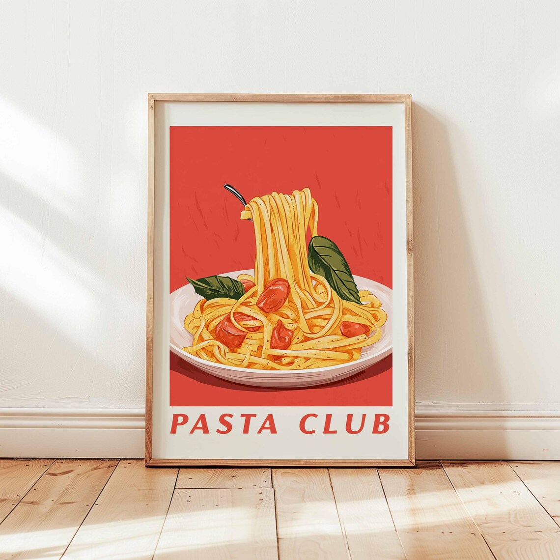 Pasta Club Spaghetti Basil Tomato Plate Red Italian Kitchen Poster