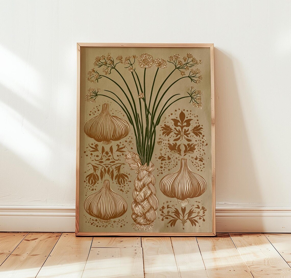 Garlic Botanical Poster, Vintage Kitchen Print