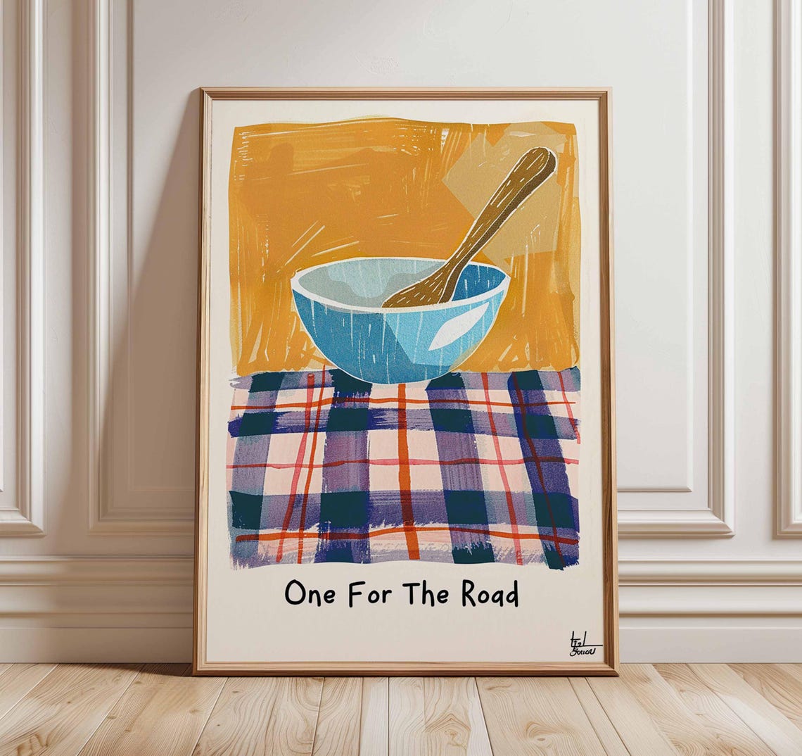 One For The Road Retro Blue Kitchen Bowl Illustration Art Poster