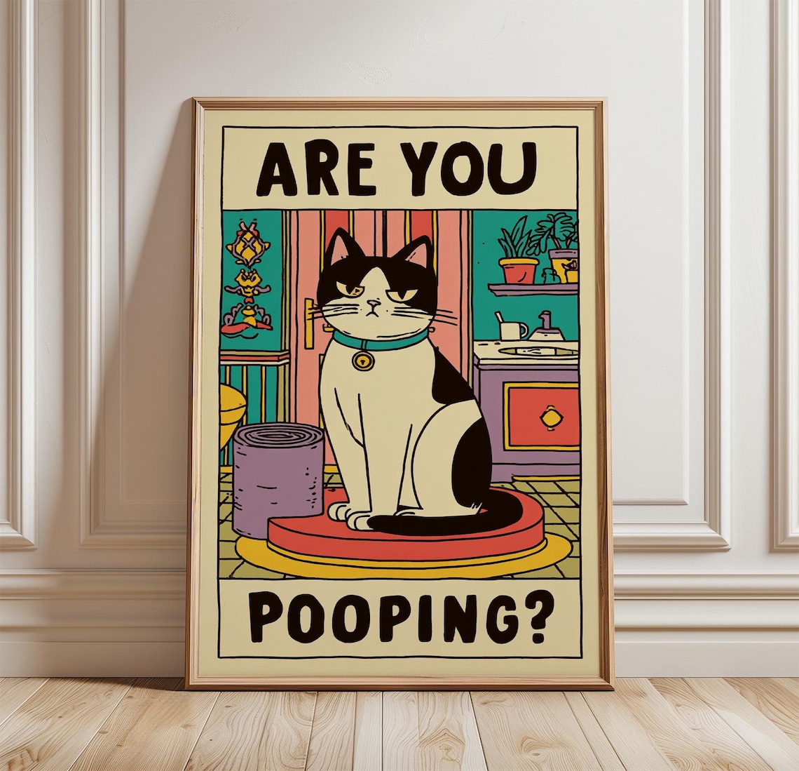 Funny Cat Bathroom Poster, Humorous Toilet Decor