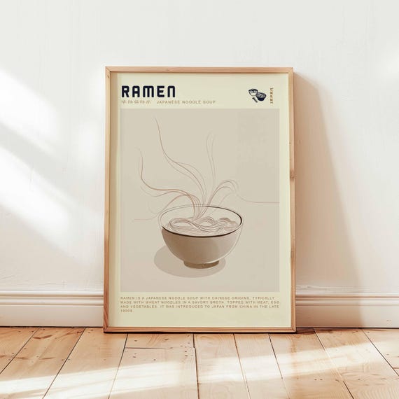 Ramen Poster Japanese Noodle Soup Wall Art Print Minimalist Line Kitchen Decor Modern Asian Food Illustration Artwork Unframed
