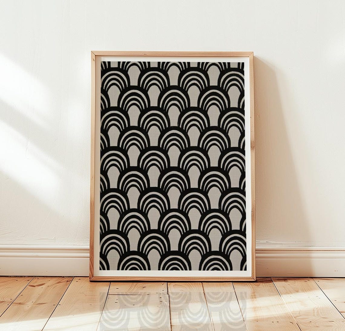 Black And White Geometric Arch Pattern Minimalist Modern Poster