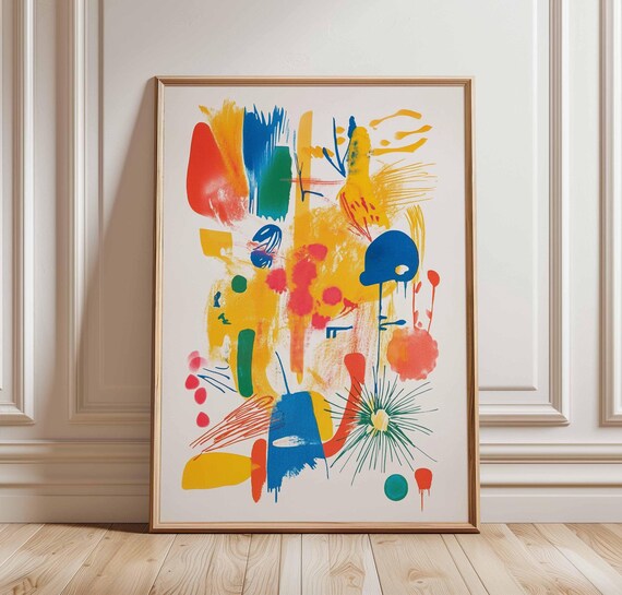 Abstract Colorful Art Poster Bold Brushstrokes Print Modern Wall Decor Red Blue Yellow And Green Paint Splash Vibrant Artistic Design