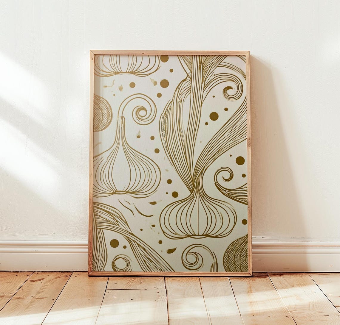 Garlic Botanical Poster Minimal Line Art Paper Print