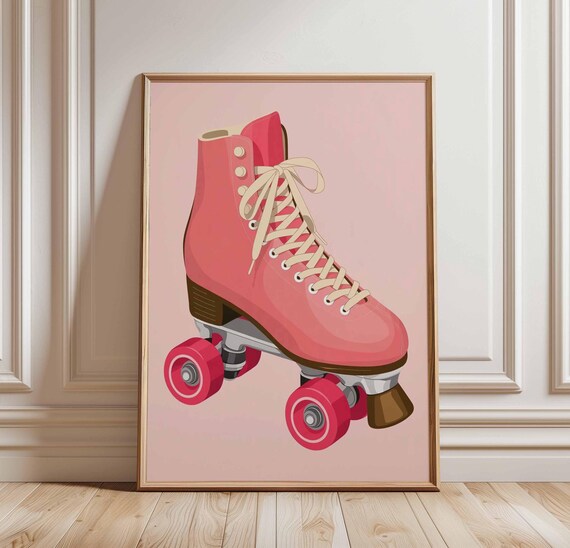 Pink Retro Roller Skate Cute 80s Vintage Skating Girl Room Poster