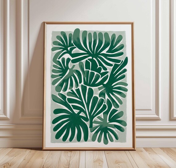 Green Leaf Wall Art Print Modern Botanical Poster Minimalist Tropical Plant Decor Abstract Jungle Leaves Contemporary Nature