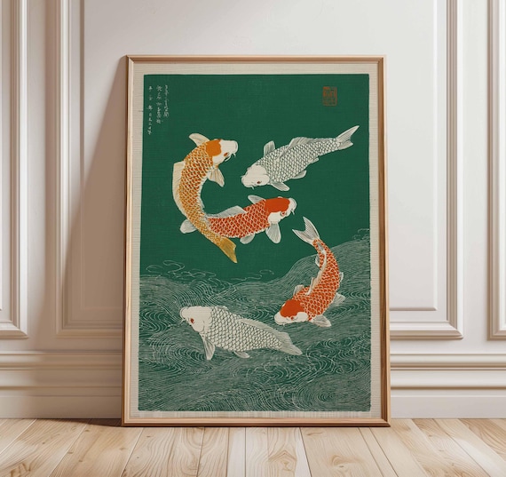 Japanese Koi Fish Poster Traditional Wall Art Asian Water Print Vintage Oriental Decor Zen Home Artwork