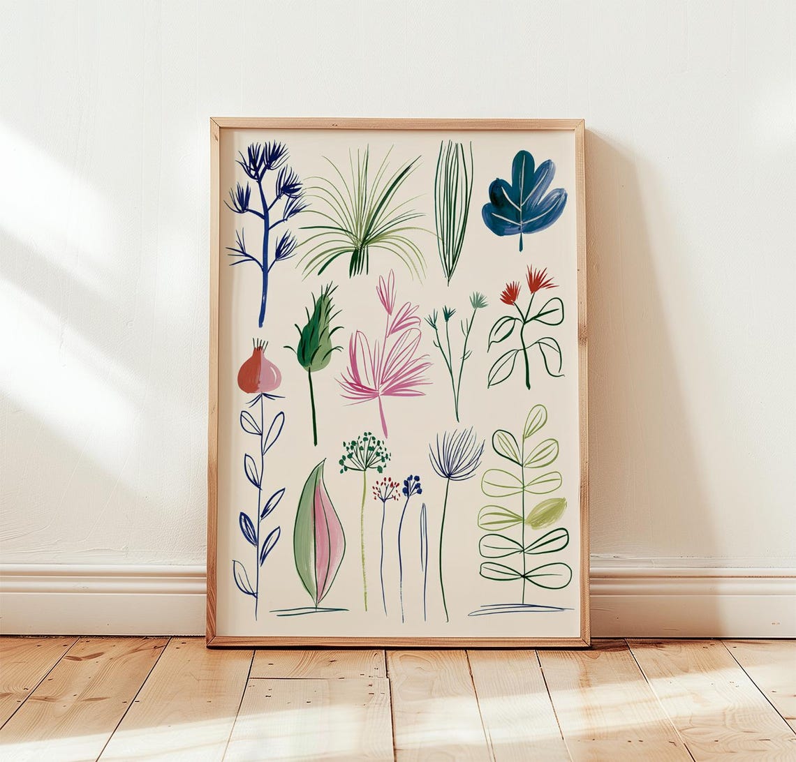 Botanical Study Poster Colourful Line Art Paper Print