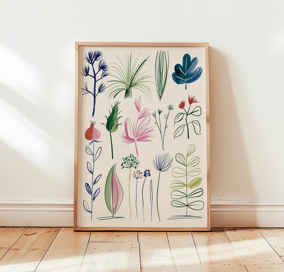 Botanical Study Poster Colourful Line Art Paper Print