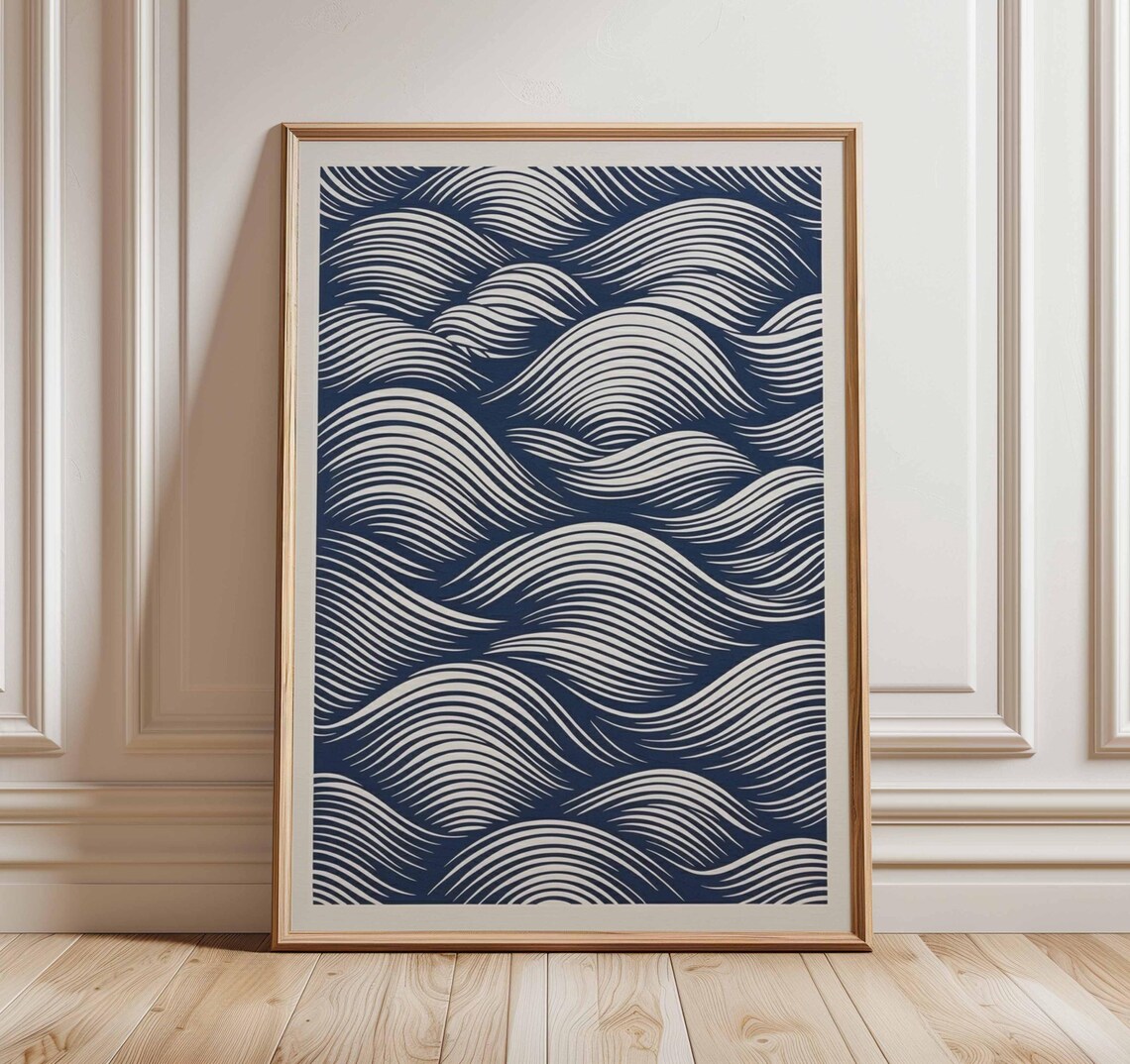 Minimalist Wave Line Art Poster, Modern Coastal Print