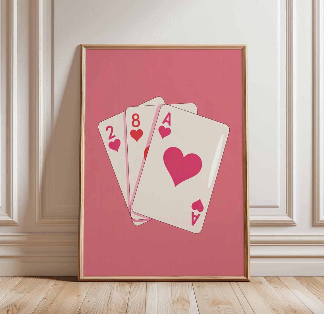 Pink Hearts Playing Cards Winning Hand Pop Art Poster Valentines