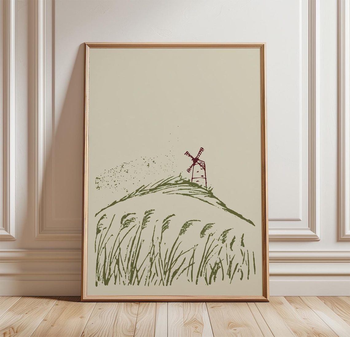 Windmill Landscape - Minimal Countryside Art Print