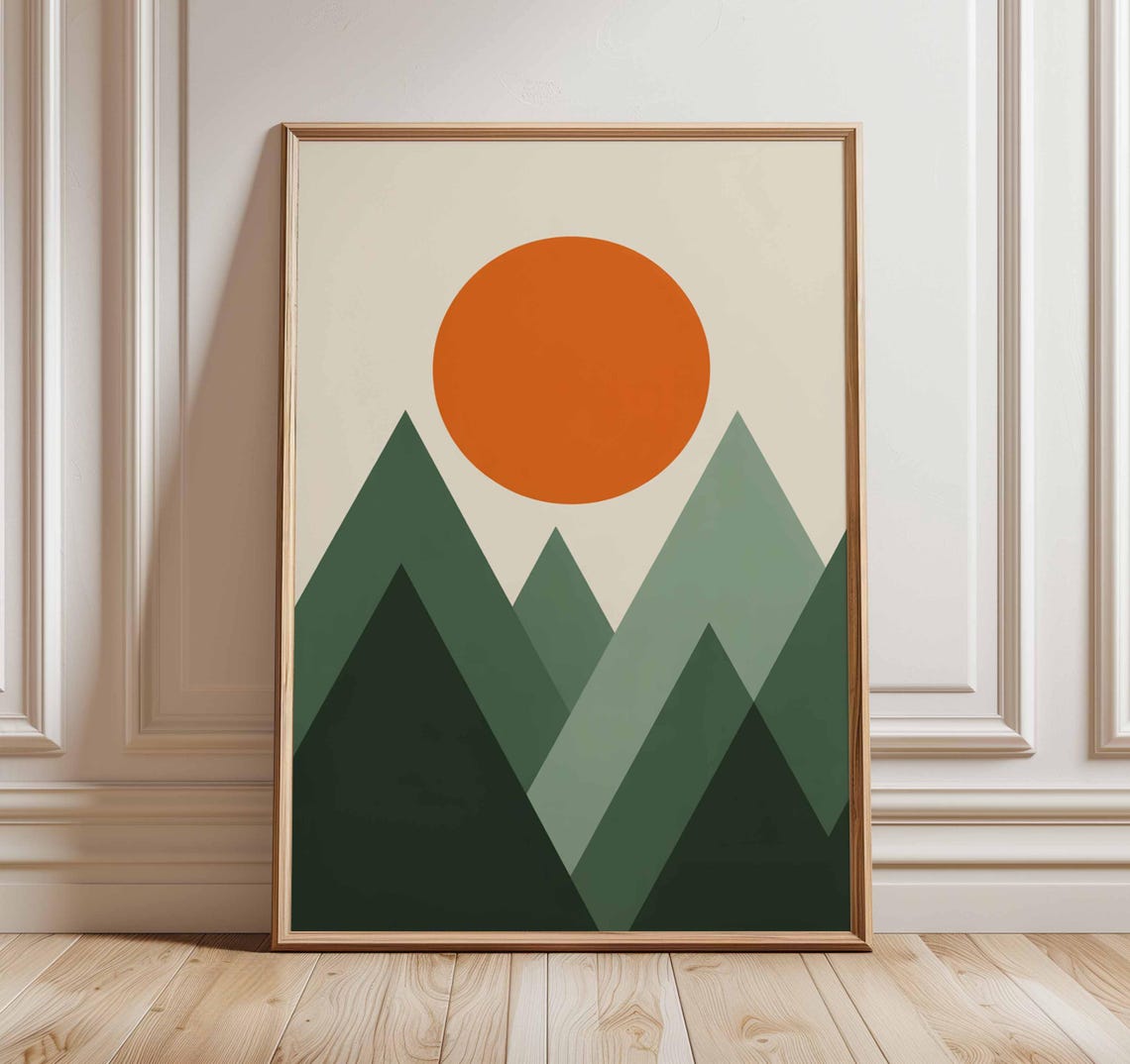 Geometric Mountain Sunset Retro Minimalist Mid Century Art Print