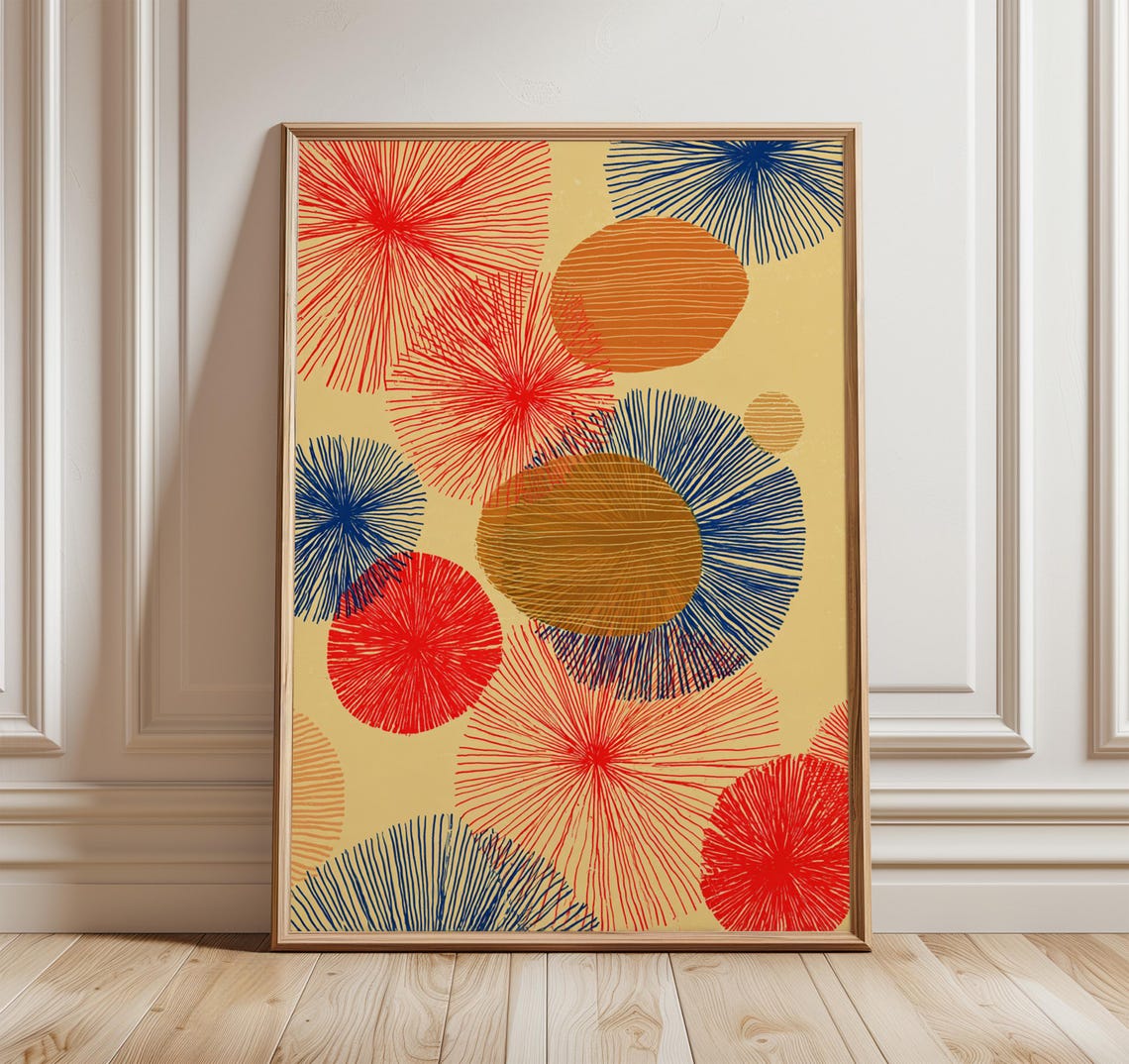 Mid Century Modern Abstract Circles Retro Sunburst Wall Poster