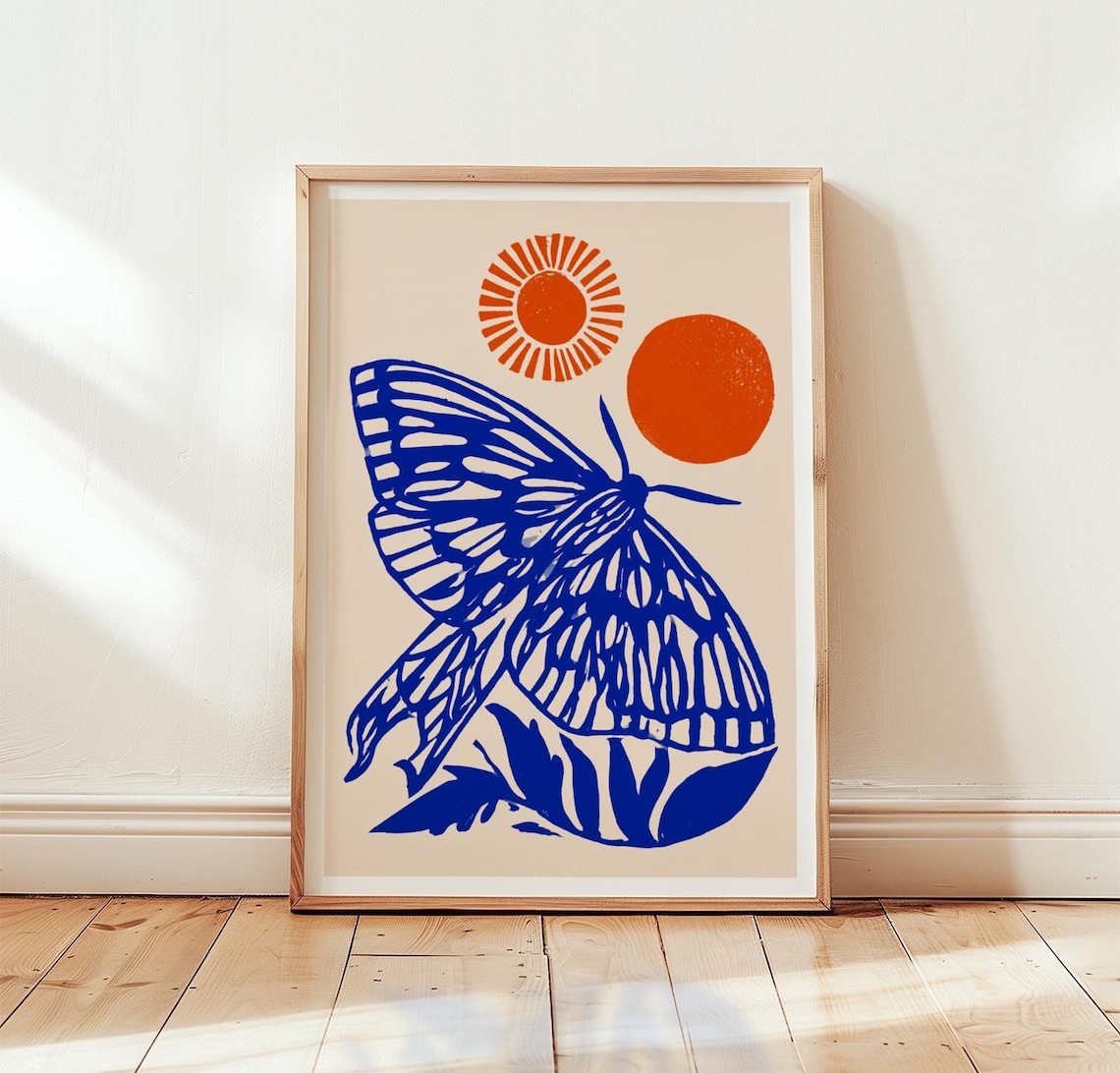 Blue Moth Orange Sun, Stone Lithograph Poster