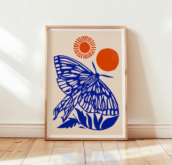 Blue Moth Orange Sun, Stone Lithograph Poster