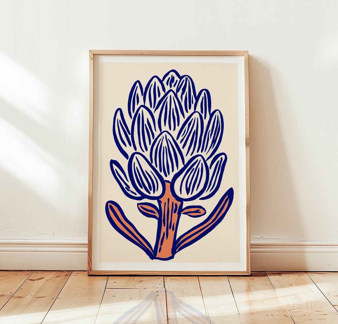 Artichoke Botanical Print, Modern Floral Kitchen