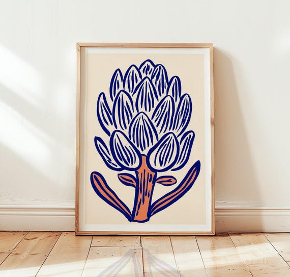 Artichoke Botanical Print, Modern Floral Kitchen