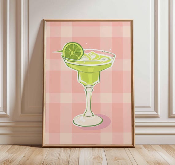 Margarita Cocktail Poster Retro Bar Wall Art Kitchen Drink Print Lime Tequila Artwork Vintage Illustration Fun Party Decor