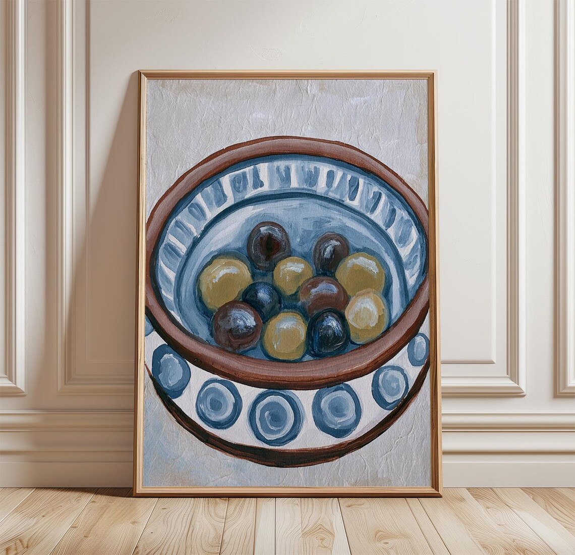 Blue Olive Bowl, Mediterranean Kitchen Art Print