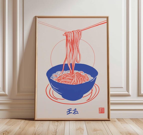 Japanese Noodle Poster Ramen Wall Art Print Minimalist Food Illustration Modern Kitchen Decor Graphic Bowl Artwork Unframed