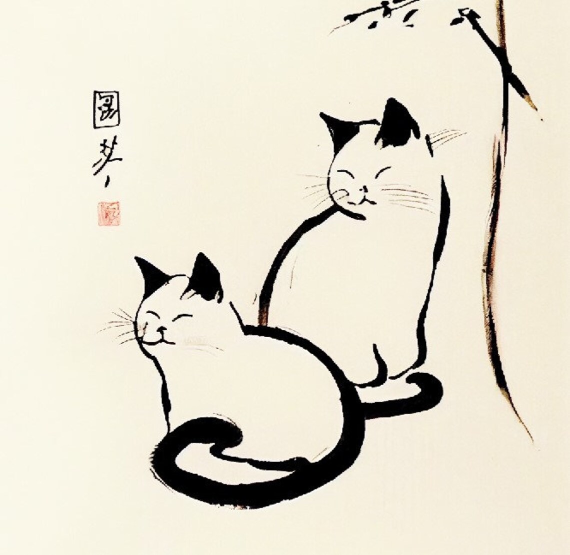 Cute Vintage Japanese Cats Art Print, Square Cats - Image 2