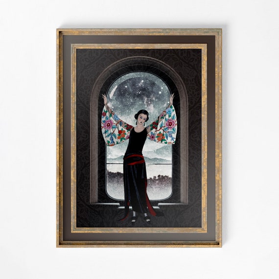 Art Nouveau Goddess, Bohemian Moon Lady Poster
