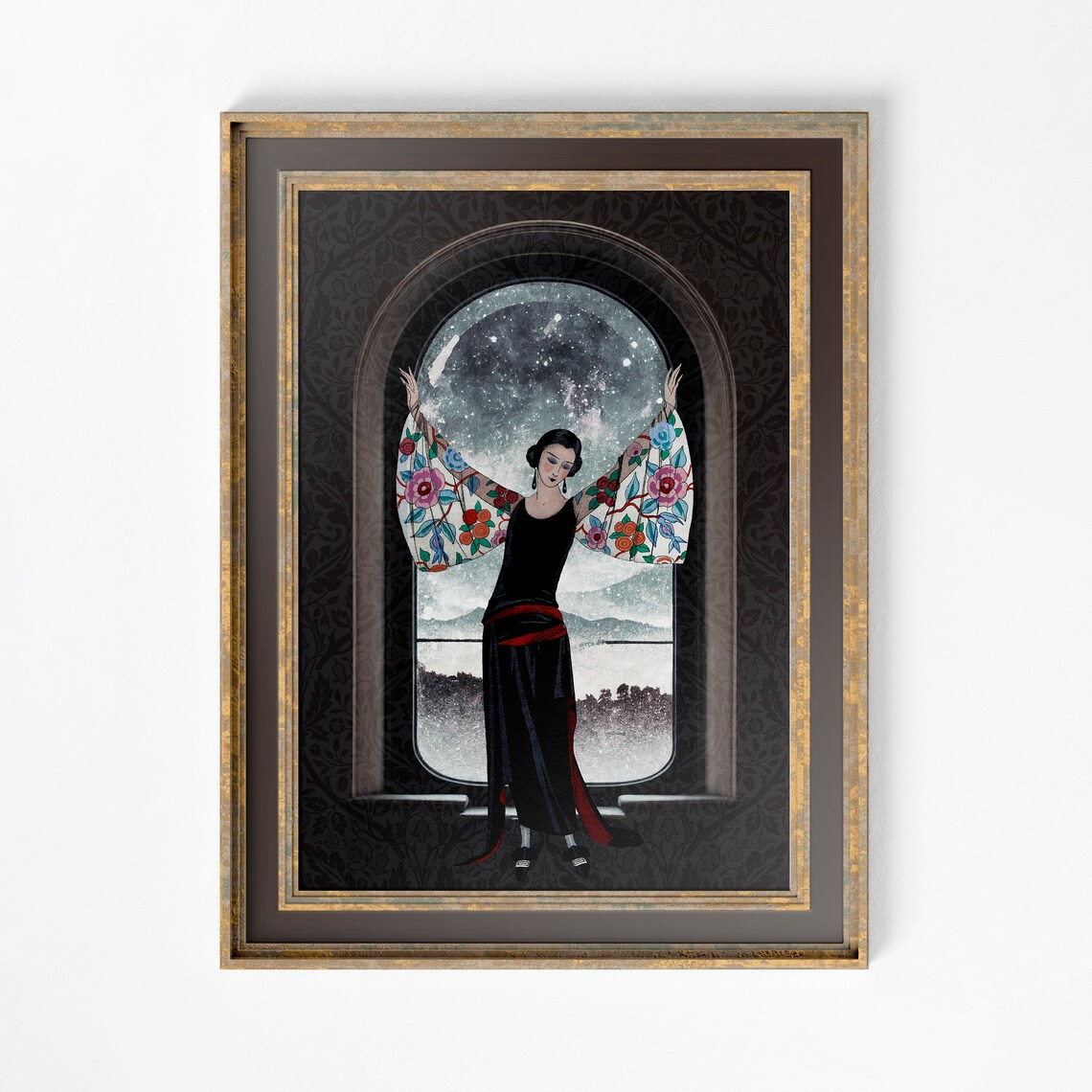 Art Nouveau Goddess, Bohemian Moon Lady Poster