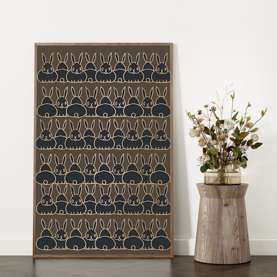 Black and Gold Bunnies Book Cover Pattern Vintage Art Poster