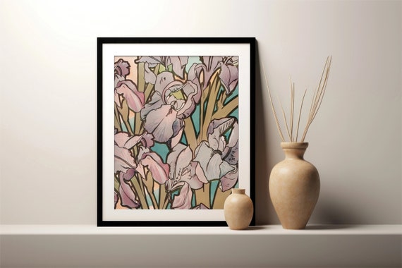 Vintage Mucha Floral Lilies Art Nouveau Art Print