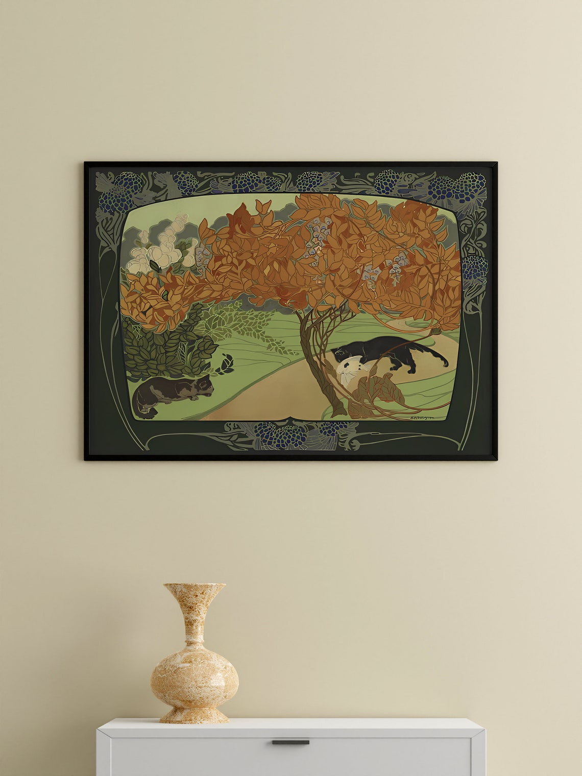 Art Nouveau Cats Poster, Paris Floral Tree Print - Image 2