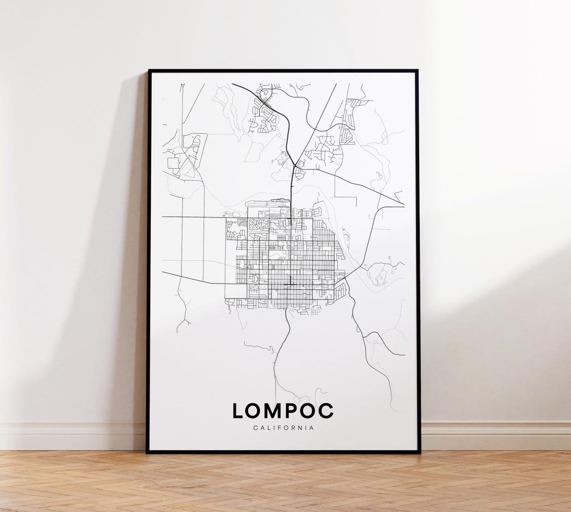 Lompoc City Map Print Street Poster Art Road Wall Office