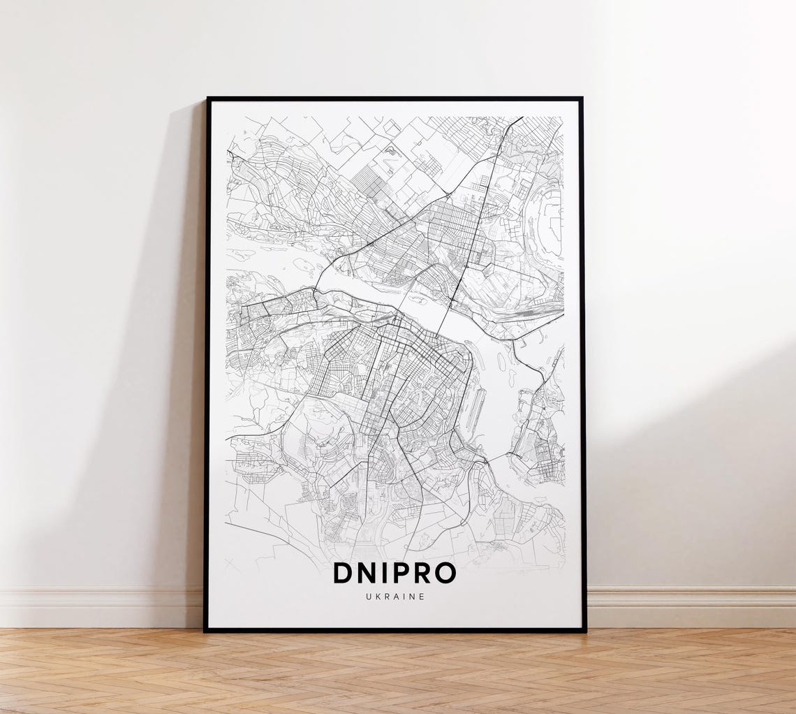Dnipro Ukraine River Street Map Minimalist Monochrome Line Poster